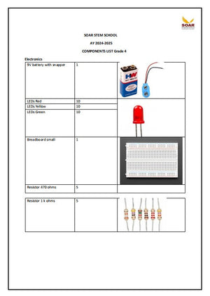 Soar Stem school AY 2024-25 Component list for Grade 4