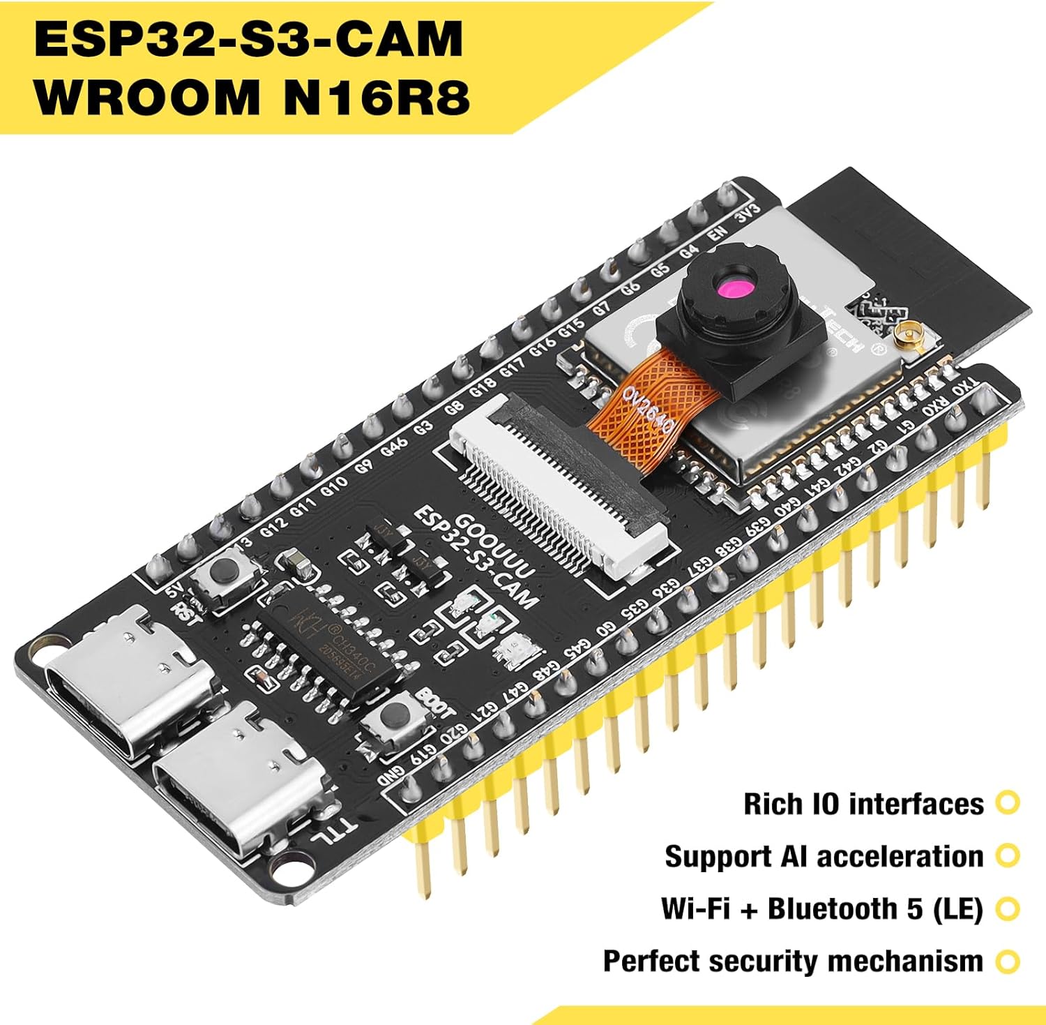 Esp32 S3 Cam Development Board With Ov3660 Camera - Esp32-s3-wroom N16r8 Module Wifi Bluetooth Microcontroller Mcu With Dual Type-c And Esp32-s3-core Compatible With Arduino Iot Communication