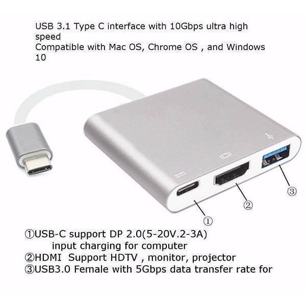 3 in 1 Multiport Type-c Usb To Hdmi Adapter Usb 3.0 Charging Port Converter Adapter