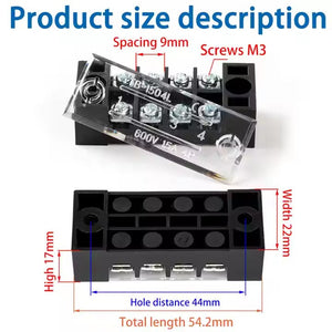 600V 15A 4P Dual Rows Covered Barrier Screw Terminal Block Strip connector