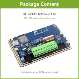 On Demand ESP32-S3 5inch Capacitive Touch Display Development Board, 5-Point Touch, 32-Bit LX7 Dual-Core Processor, Support Wi-fi & BLE, with Onboard Antenna, 800×480 Display Resolution