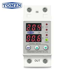 Tomzn 63A, 220V, Auto Cutoff & Reset – Best for Home & Industrial Safety Adjustable Over & Under Voltage Protective Device TOVPD1