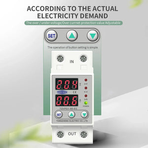 Tomzn 63A, 220V, Auto Cutoff & Reset – Best for Home & Industrial Safety Adjustable Over & Under Voltage Protective Device TOVPD1