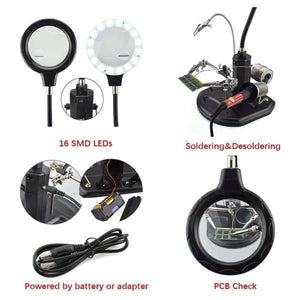Advanced 2.5x-4x 16 Smd Leds Desk Lamp Iron Soldering Base Magnifier Glass Helping Hand Station Stand