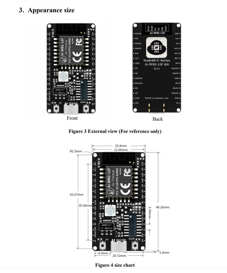 Ai-thinker Wifi+bluetooth 5.0 Module Ai-wb2-12f-kit Development Board Pcb Antenna Type-c Interface