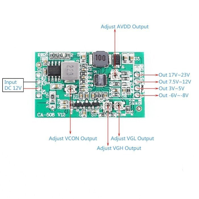 Ca-508 Boost Board Module Lcd Tcon Board Vgl Vgh Vcom Avdd 4 Channel Adjustable Step Up Module