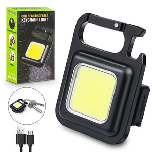 Cob Rechargeable Keychain Flashlight | Mini Small Flashlight With 3 Light Modes, Folding Bracket, Bottle Opener, And Magnet Base For Fishing, Walking,