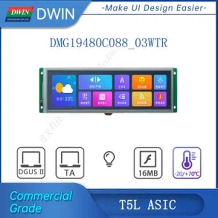 Dwin T5l 8.88inch Tft Lcd Touch Panel Module 1920x480 Resolution 16.7m Colors Ips Screen Hmi Display Dmg19480c088_03wt