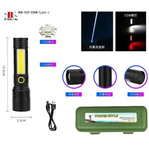 Handheld Rechargeable Emergency Torch Flashlight With Zoom Bn-537 Universal Flashlight Dust Protection Type-c Charging