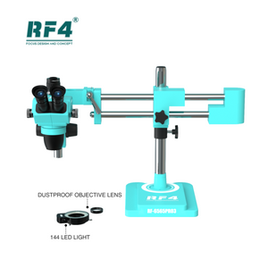 RF4 RF-6565PRO3 6.5-65X Synchronous Zoom Trinocular Stereo Microscope with Double-ARM Boom Stand