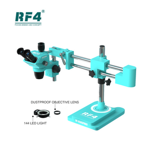 RF4 RF-6565PRO3 6.5-65X Synchronous Zoom Trinocular Stereo Microscope with Double-ARM Boom Stand
