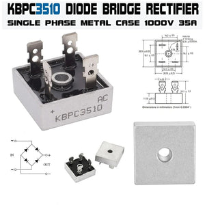 Kbpc3510 Bridge Rectifier Diode - Single Phase, Metal Case, 1000v 35a