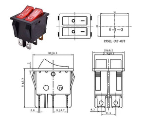 Kcd6 Plastic Dual Push Button Rocker Switch 6 Pin 12v 220v Lamp Latching Red On Off Boat Power Switch 16a 250v