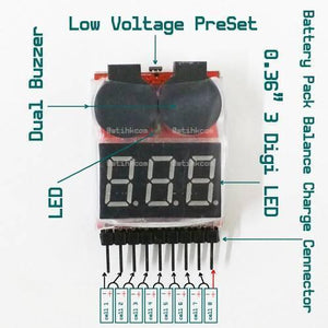 Lipo Buzzer Battery Voltage Indicator Volt Meter Battery Level Tester 1s-8s With Buzzer