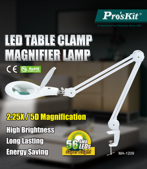 Proskit MA 1209 Clip-on 5D Magnifying Glass LED Light - Perfect for Tool Repair and Detailed Work