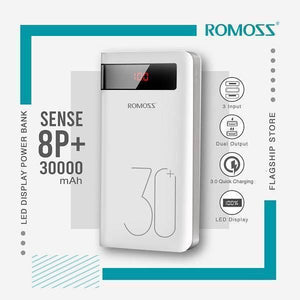 Romoss 30000mah 18w Type c Pd 3 Outputs 3 Inputs Fast Charging Portable Charger Battery Pack Sense 8p+ Plus