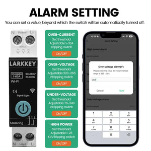 Larkkey Programmable Wifi Breaker Tuya Smart Circuit Breaker Power Metering Over Current Under Voltage Protection Din Rail Smart Switch