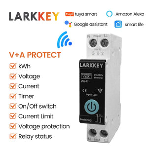 Larkkey Programmable Wifi Breaker Tuya Smart Circuit Breaker Power Metering Over Current Under Voltage Protection Din Rail Smart Switch