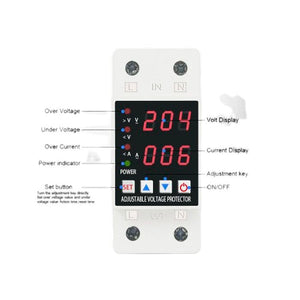 Dual Display Adjustable Over Voltage Current And Under Voltage Protective Device Protector Relay 63a And 40 a 220v 230v