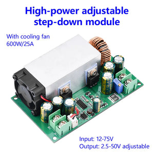 600w Buck Converter For Solar Panels High Power Step-down Power Dc-dc Buck Converter Supply Module 12-75v To 2.5-50v 25a Adjustable Regulated Power