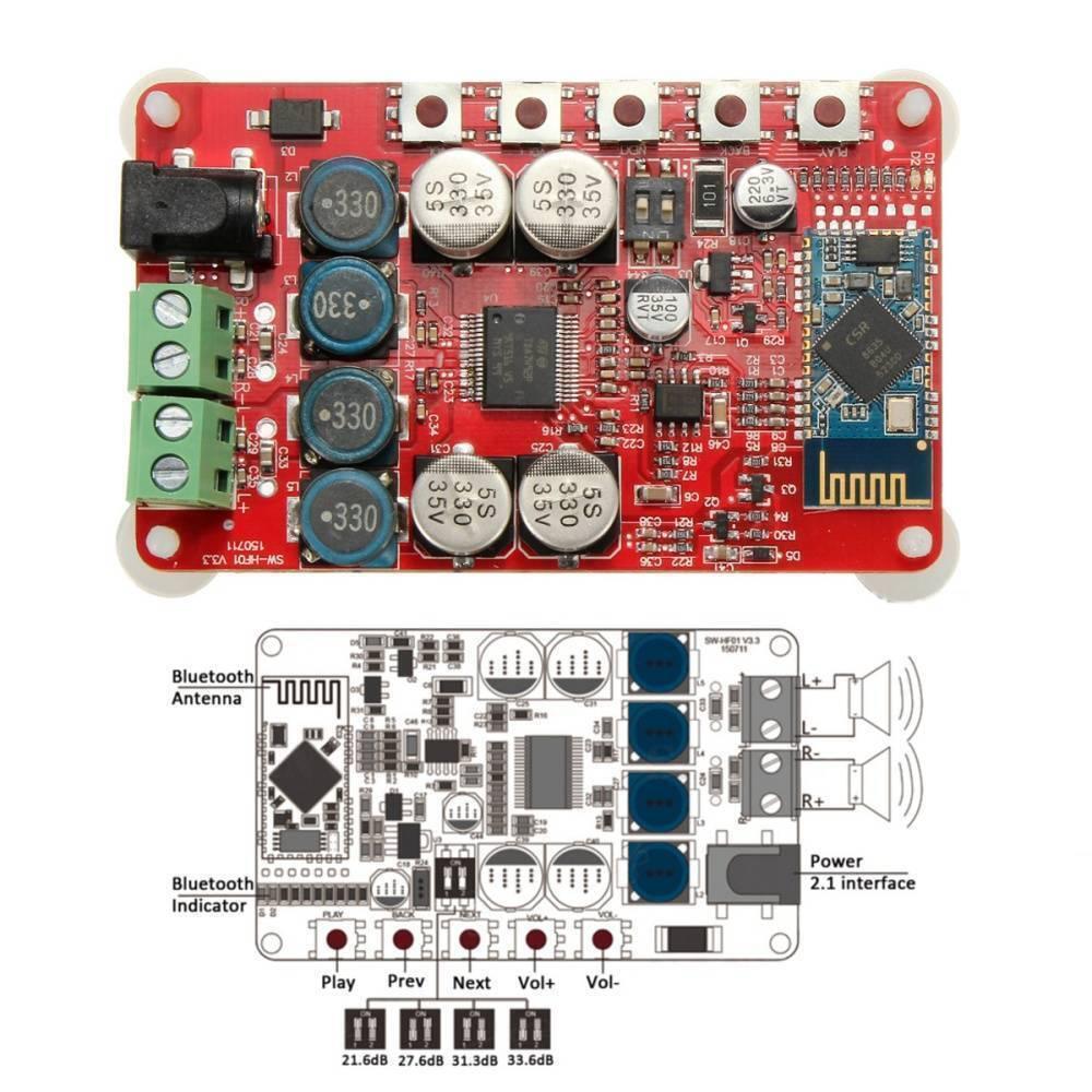 Tda7492 12v 24v 50w + 50w Wireless Bluetooth 4.0 Audio Receiver Board 2x50w Digital Amplifier Module