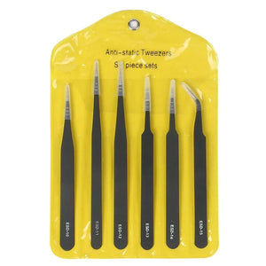 Set of 6 Non-Magnetic Stainless Steel Tweezers - ESD Safe