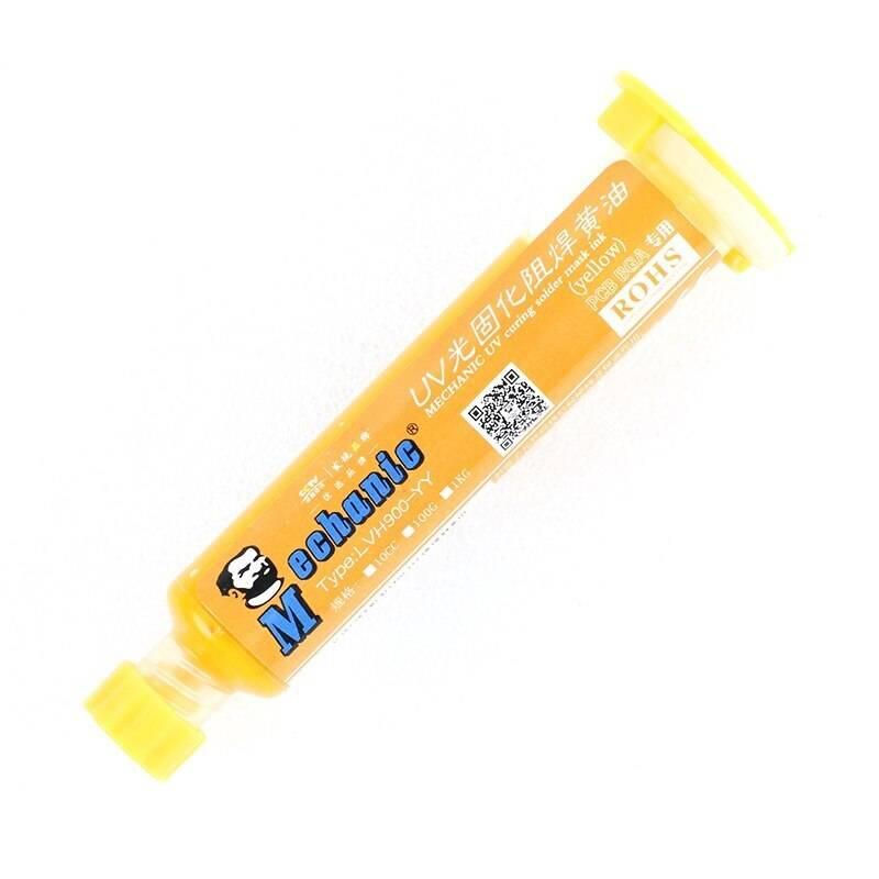 Yellow Mechanic UV Curable 10cc Solder Mask Ink PCB Fixing Repairing Welding Oil Paint Prevent Corrosive Arcing