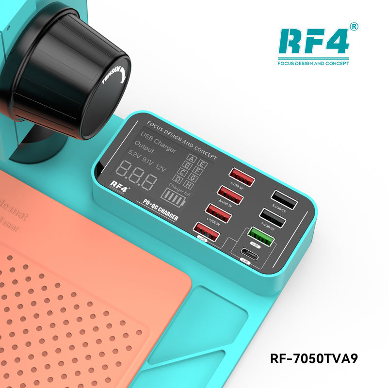 RF4 RF-7050TVA9 7X-50X Synchronous Zoom Trinocular Stereo Microscope with USB Charging Station