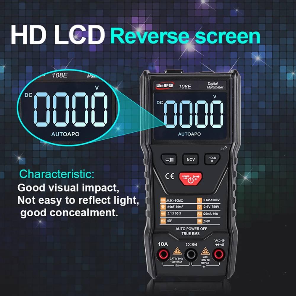 Winapex 108e 6000 Counts True Rms Digital Multimeter Automatic Voltage Current Resistance Meter With Lcd Screen