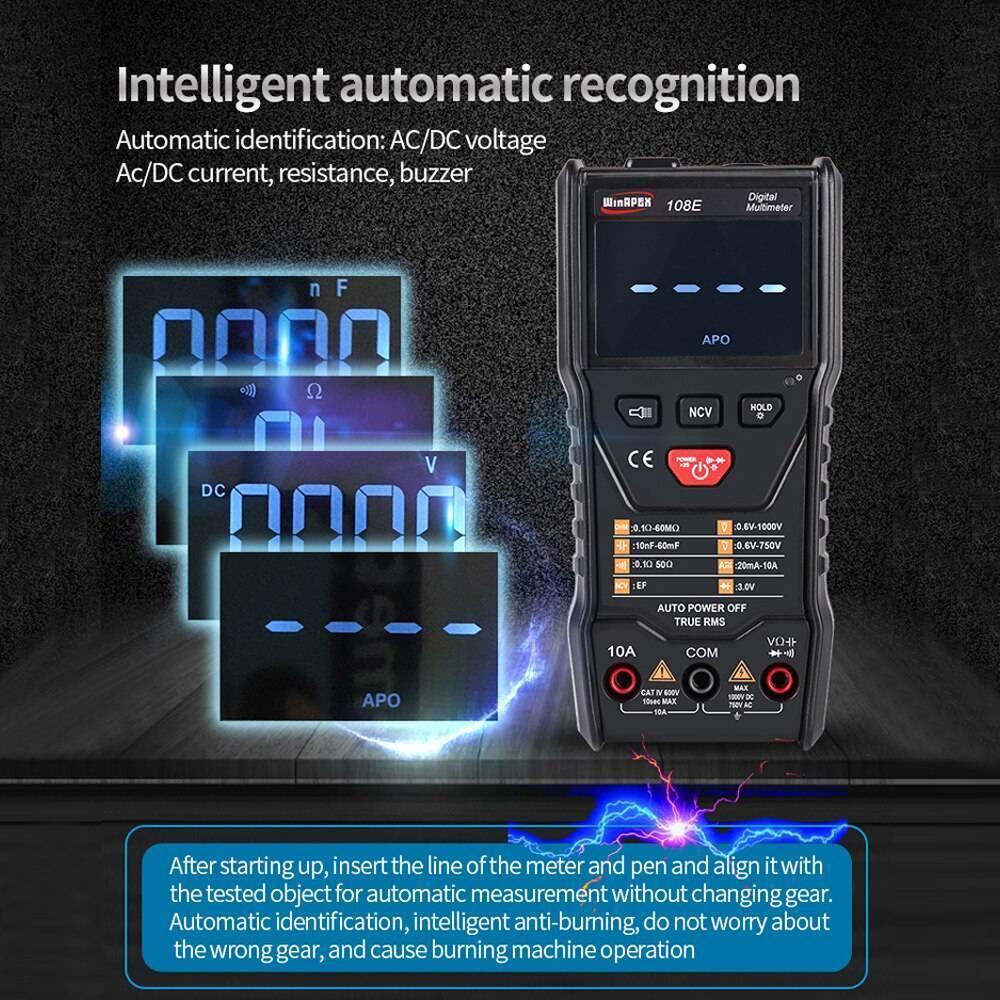 Winapex 108e 6000 Counts True Rms Digital Multimeter Automatic Voltage Current Resistance Meter With Lcd Screen