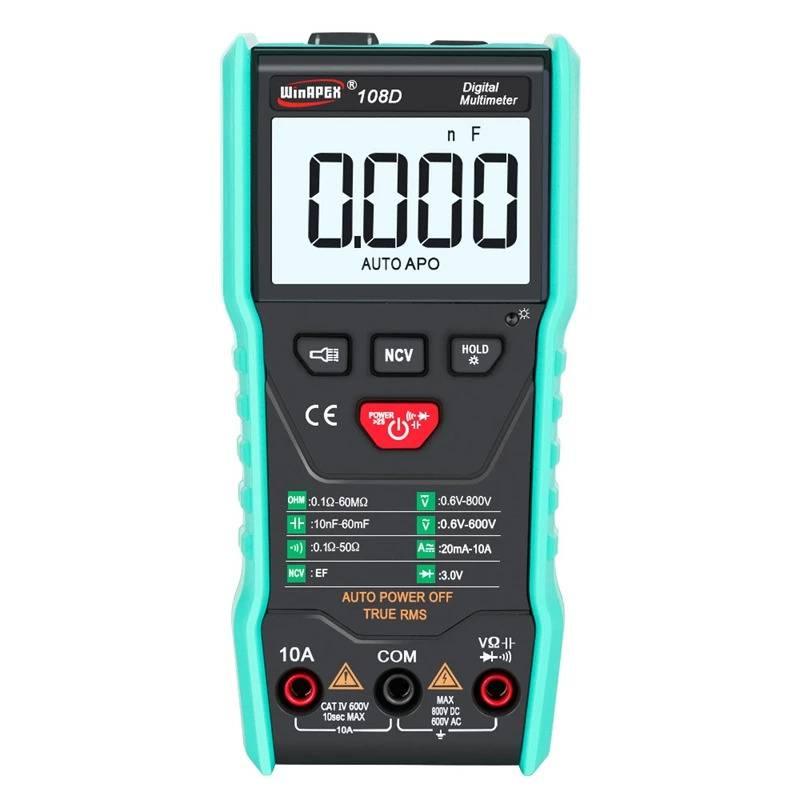 Winapex 108d Digital Multimeter Auto True Rms 5999 Mearuring Ac/dc Voltage Current Ohm Ncv Capacitance Meter Backlit Flashlight