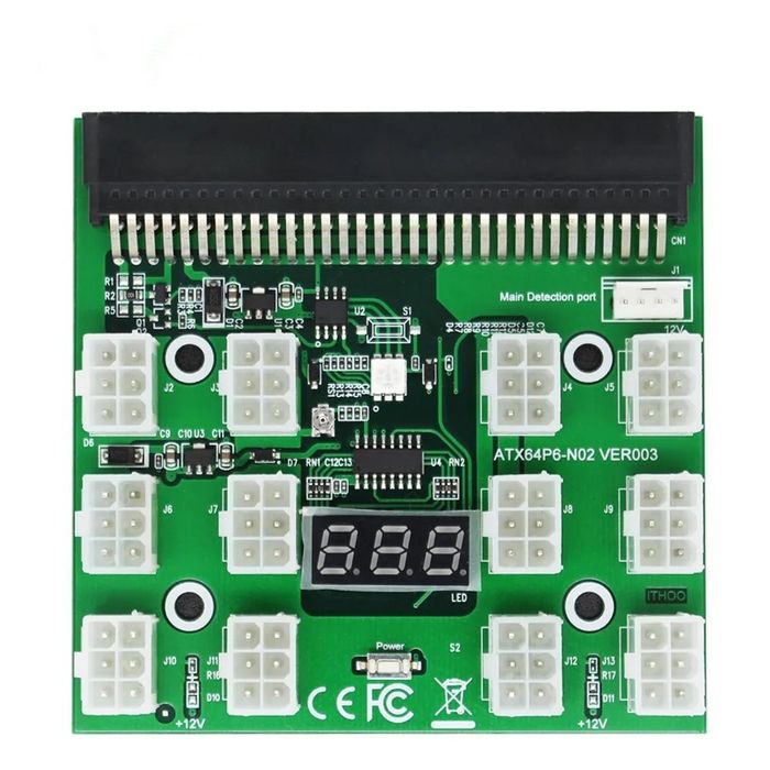 Power Supply Server 12 Port 6Pin 12V Breakout Board With LED Digital Display For 1200W 1000W 750W PSU GPU