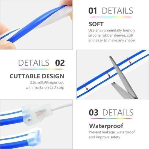 12v Neon Flexible Strip Light 1m Waterproof Smd 5050 Blue Rope String Silicone Lamp Outdoor Lighting