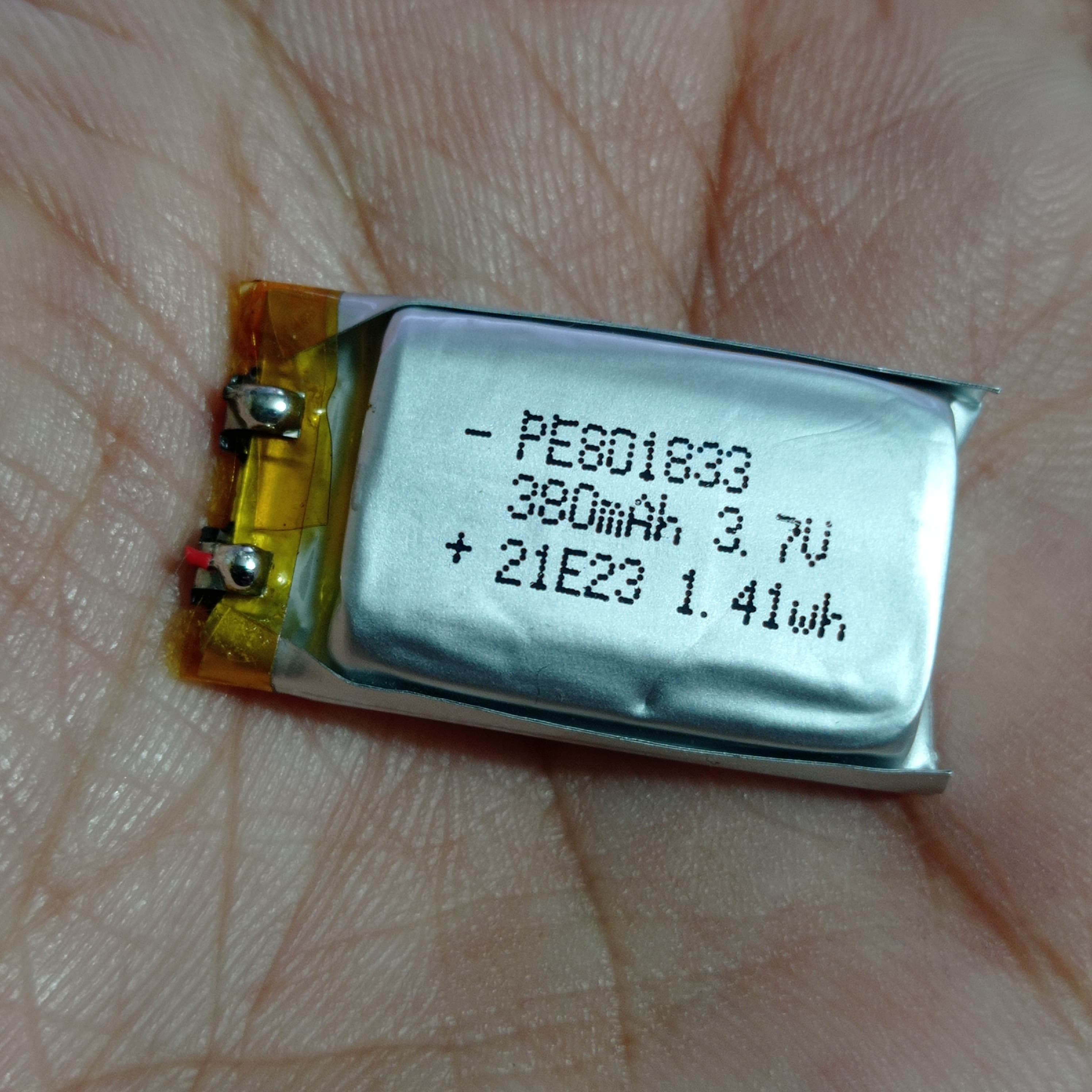 18mm x 33mm x 8mm 3.7v 380mah Li Ion Battery