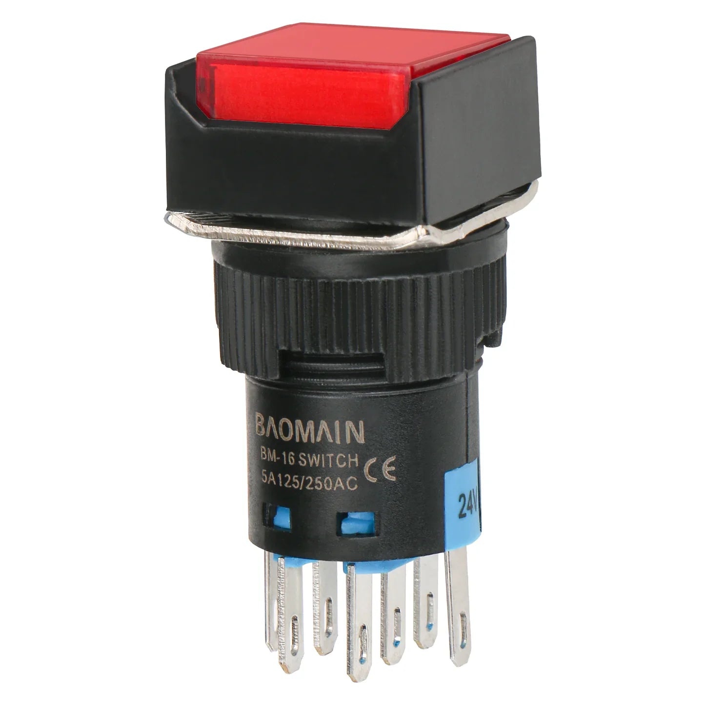 220v Push Button Switch Square Cap No Nc Latching/momentary Led Lamp Red Light 16mm Dpdt 8 Pin