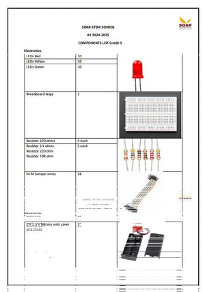 Soar Stem school AY 2024-25 Component list for Grade 5