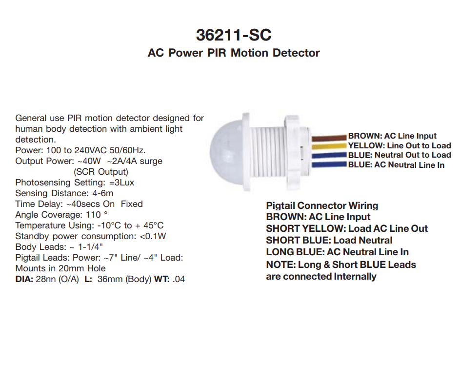 20mm Motion Sensor Light Switch