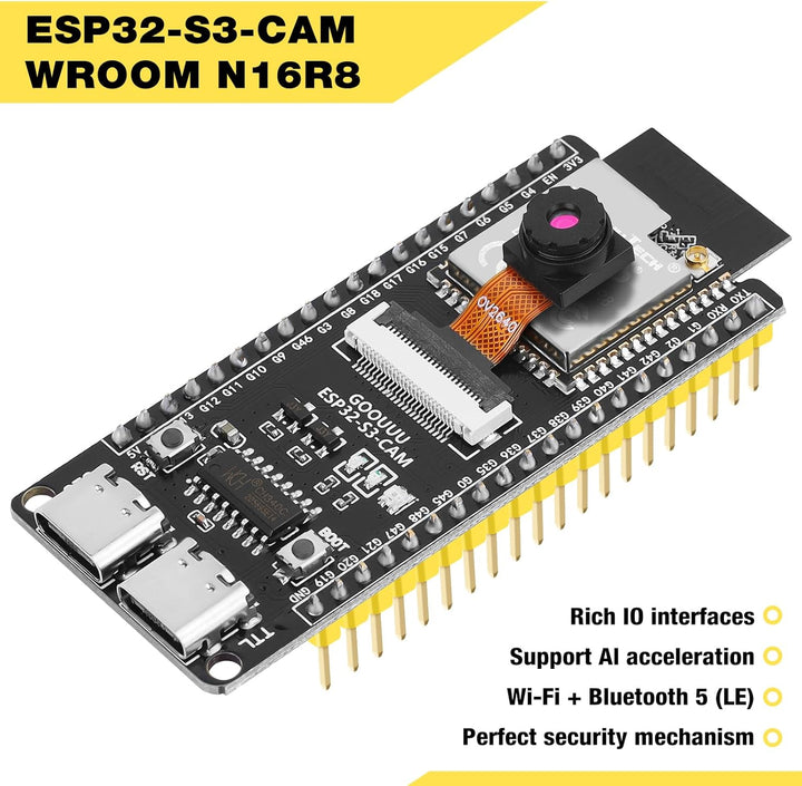 Esp32 S3 Cam Development Board With Ov3660 Camera - Esp32-s3-wroom N16r8 Module Wifi Bluetooth Microcontroller Mcu With Dual Type-c And Esp32-s3-core Compatible With Arduino Iot Communication