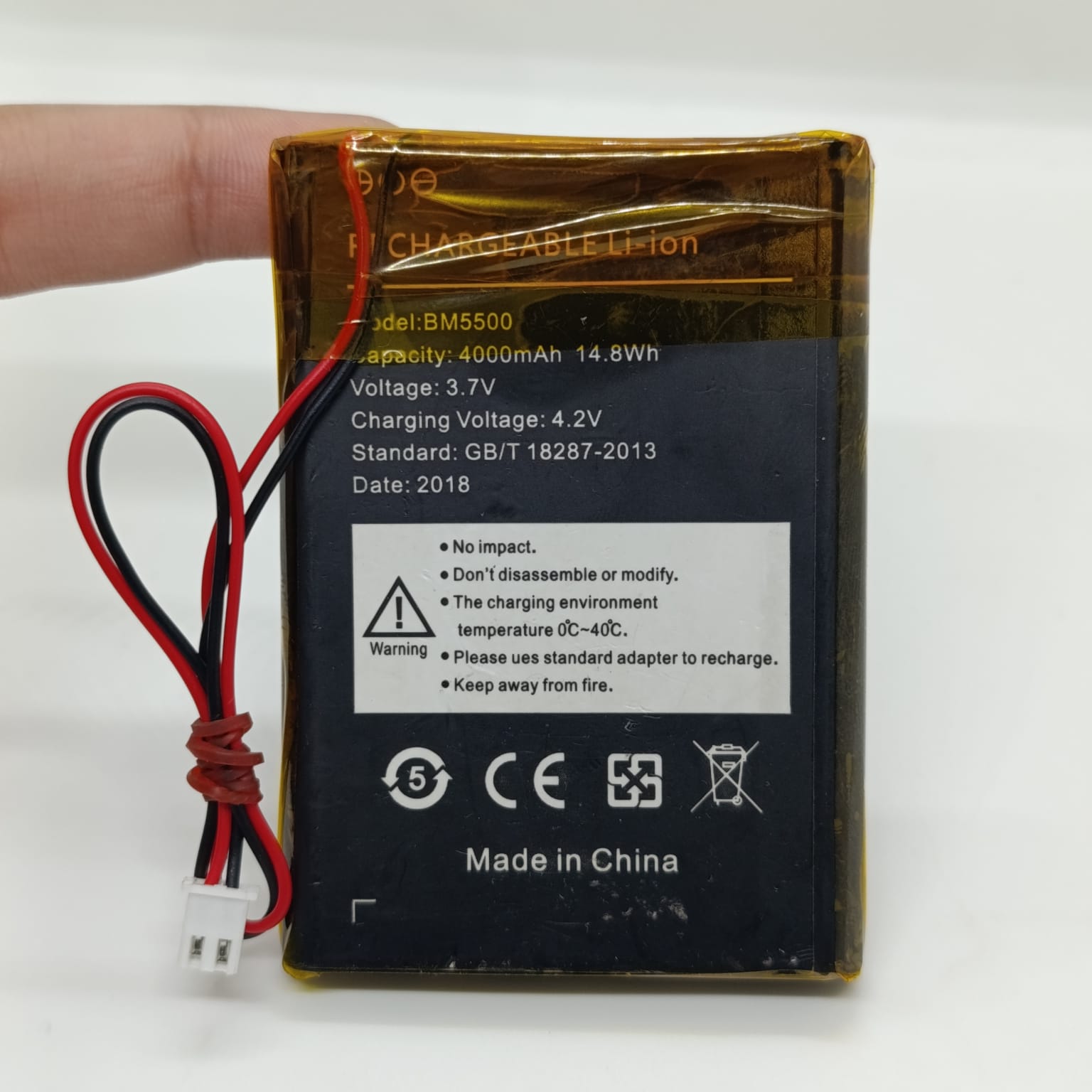 3.7v 4000ma Li Ion Battery With Jst 2.54mm Connector 14.8wh