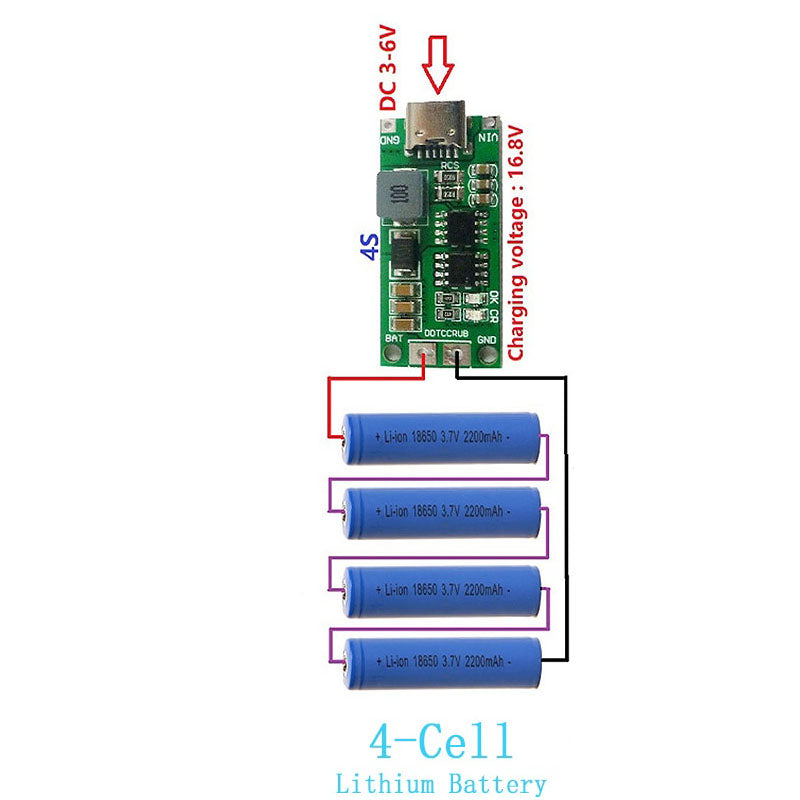 4S Type C 16.8V Step-Up Boost LiPo Polymer Li-Ion Charger 14.8Vdc 18650 Lithium Battery