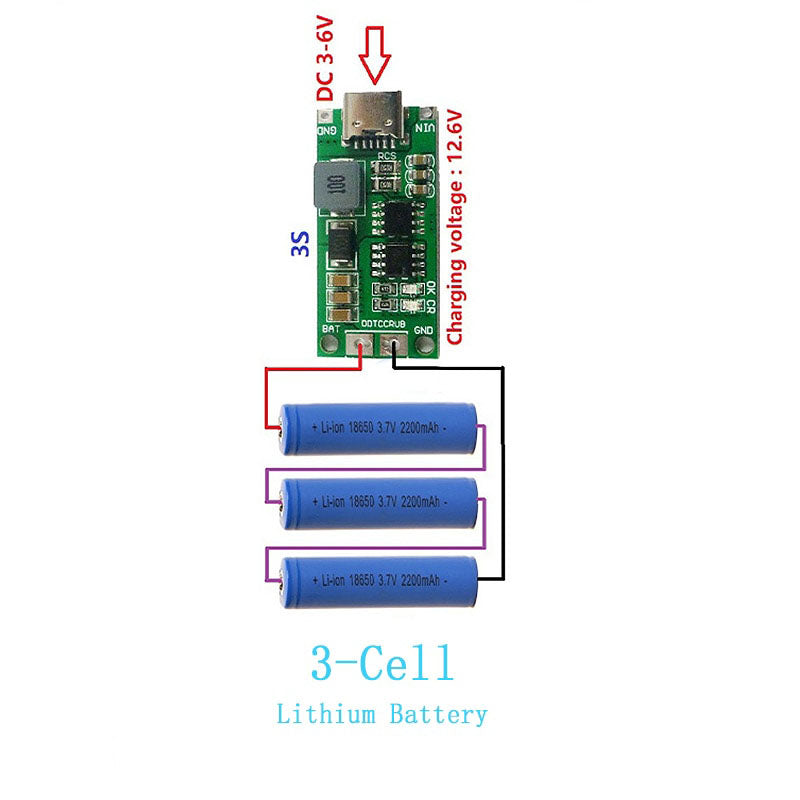 4A 3S Type C 11.1V Step-Up Boost LiPo Polymer Li-Ion Charger 12.6Vdc 18650 Lithium Battery