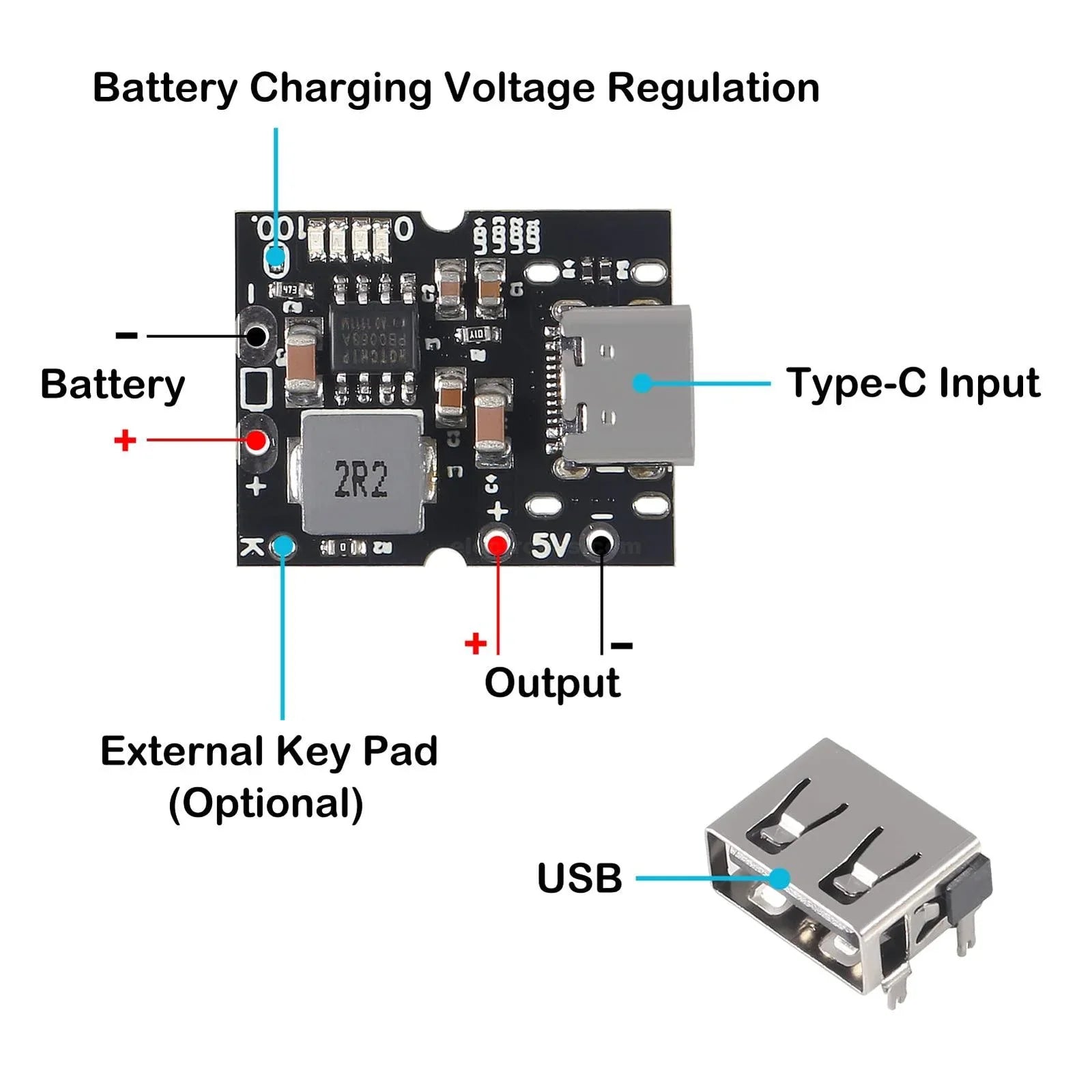 5v 2a Type-c Usb High Precision Lithium Battery Charge Protection Converter Booster Usb Port Without Soldering