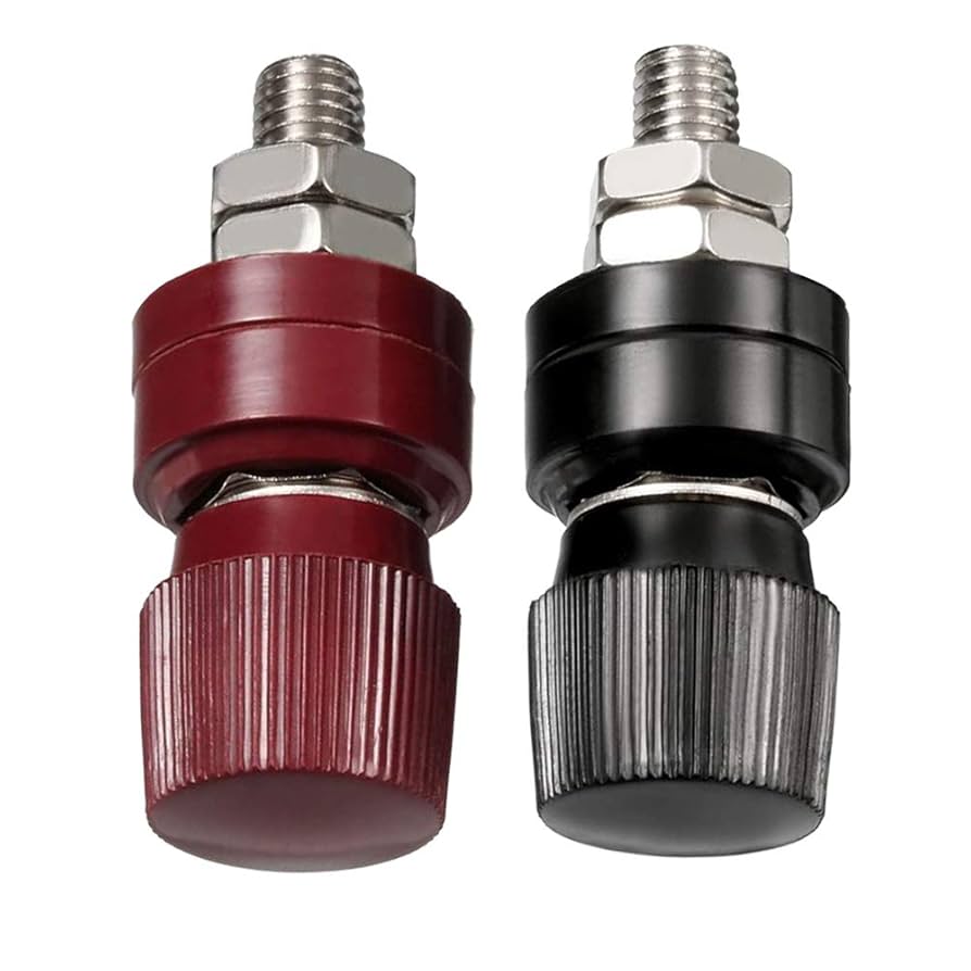 5mm Battery Terminal Stud Remote Battery Binding Post Power Junction Connector Terminal Kit 1 Pair Black + Red