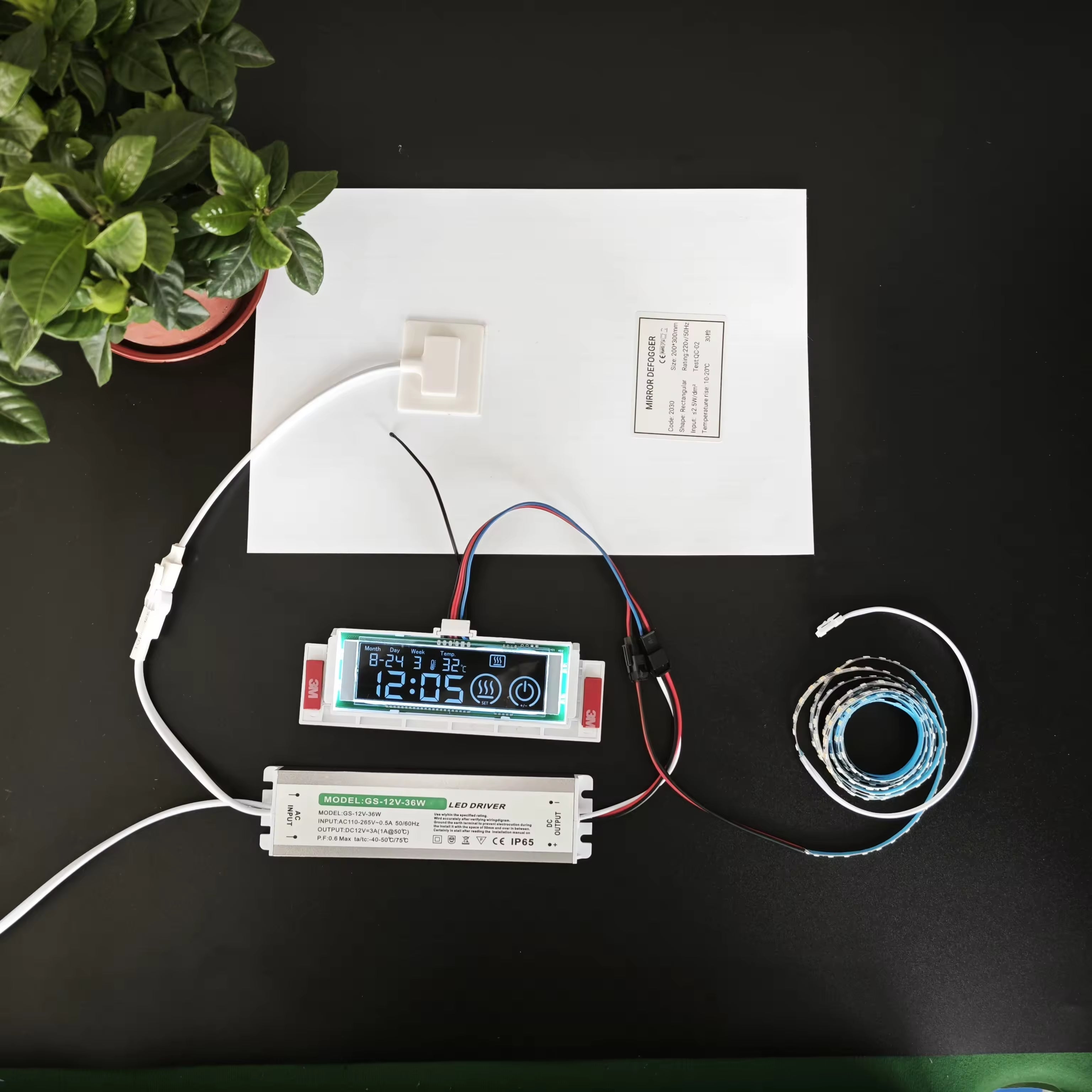 60w 12v Lcd Display Time Temperature Date Touch Inductor Defogger Touch Sensor Switch For Bathroom Smart Mirror