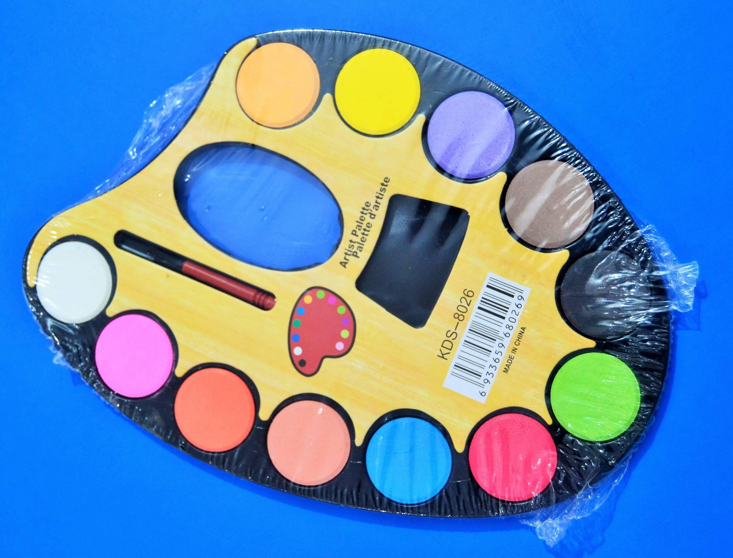 Artist Palette 12 Water Color Paints For Kids - Large Water Colors 12 Color - Brush
