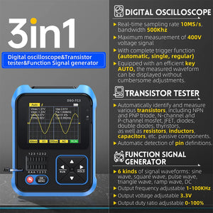 Fnirsi® Dso-tc3 3-in-1 Handheld 500khz 10ms/s Digital Oscilloscopes Signal Generator Transistor Tester