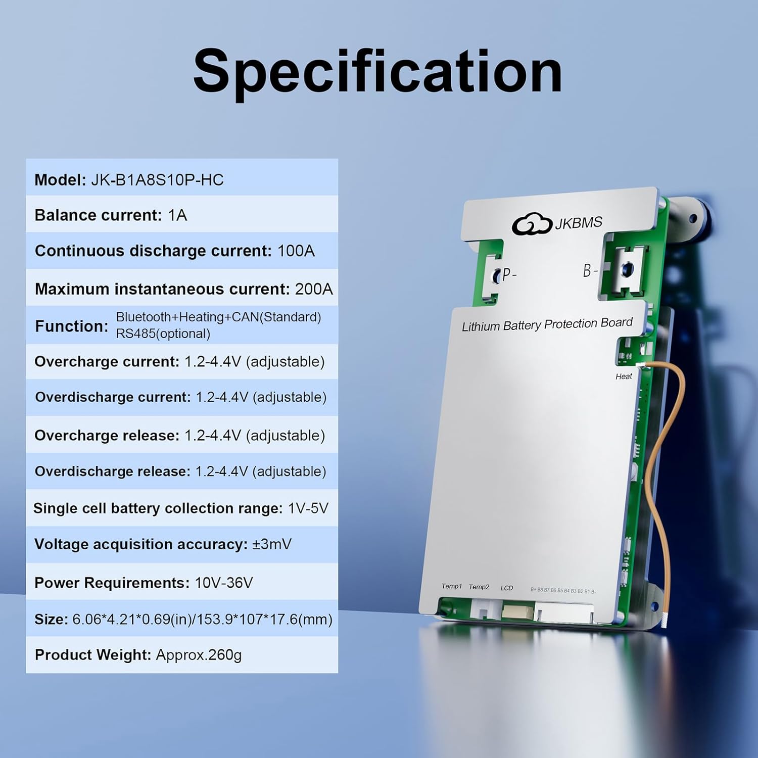 Jkbms Smart Bms With Heat Can Rs485 4s-8s 12v-24v 100a 1a Active Balance With Bluetooth Battery Protection Board For Lifepo4 Li-ion Lto Battery Pack...