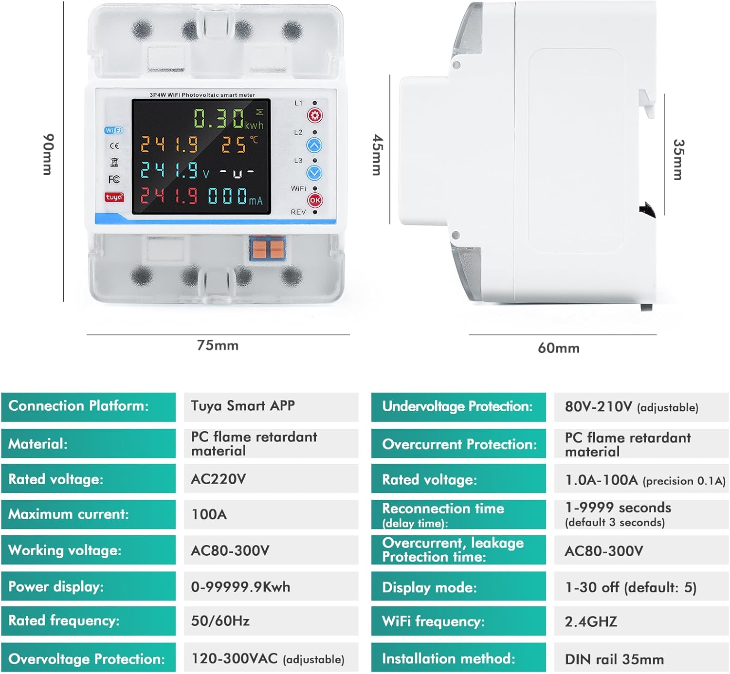 WiFi Electricity Meter 3 Phase 100 A Tuya Compatible Smart Energy Meter with Safety Features for Home Use price