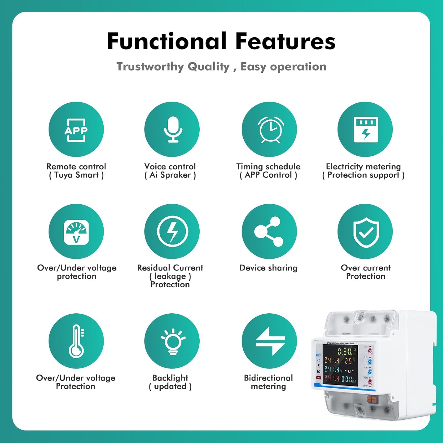 WiFi Electricity Meter 3 Phase 100 A Tuya Compatible Smart Energy Meter with Safety Features for Home Use price