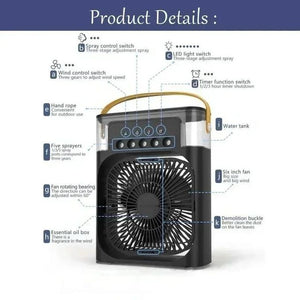 3 In 1 Fan Air Conditioner Household Mini Air Cooler Led Night Light Humidifier